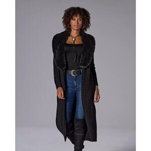 Boston proper Faux Fur Trim Sweater Duster Black size XS NWT